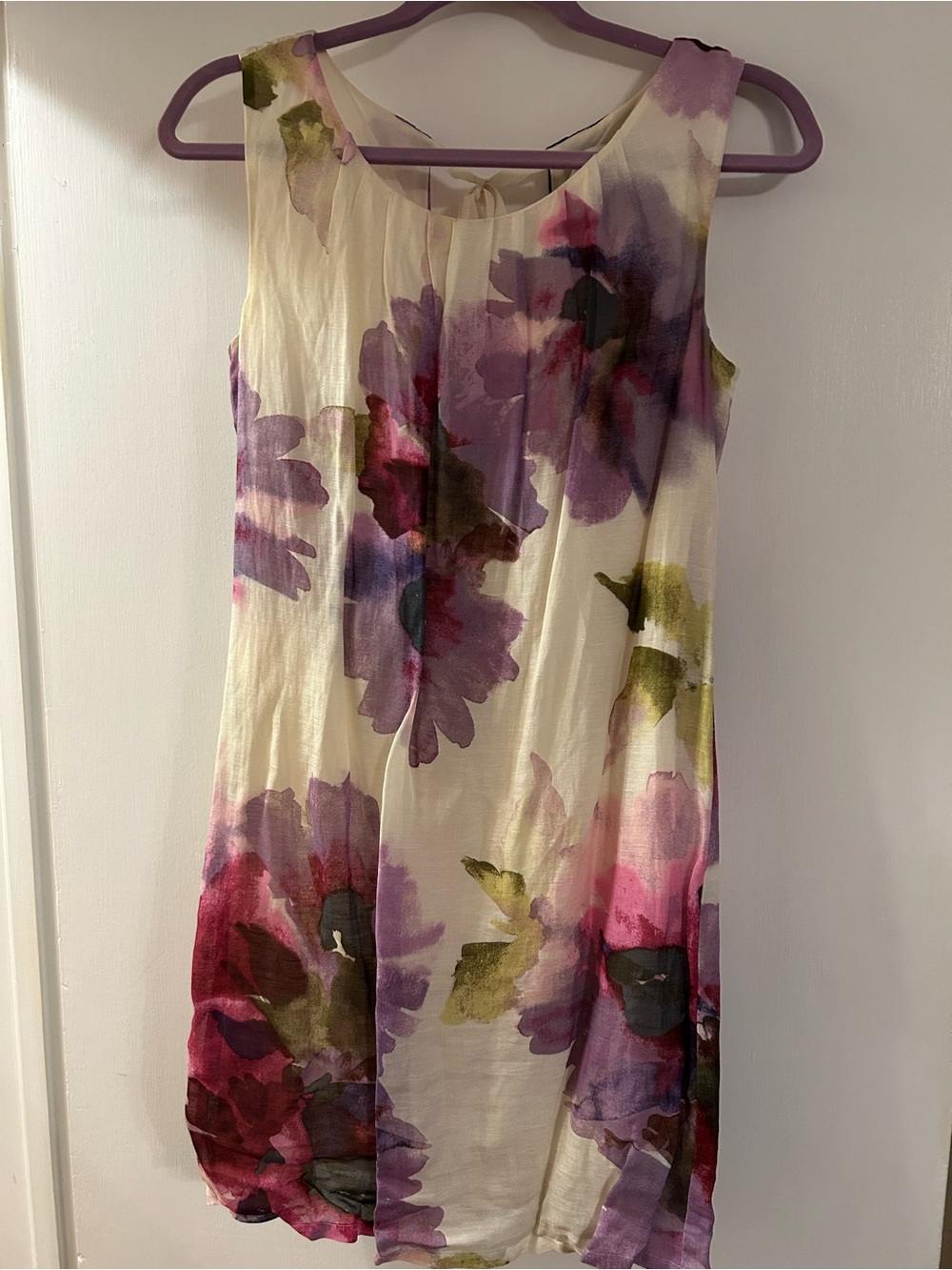 LOFT Cream Floral Mini Dress with Purple and Pink Blooms